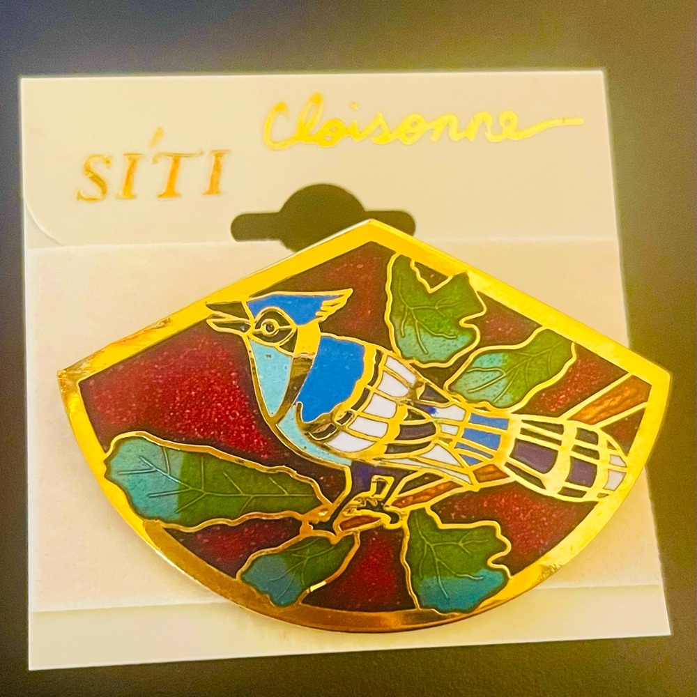 Vintage Cloisonne Blue Jay Bird Brooch Pin. - Picture 3 of 8